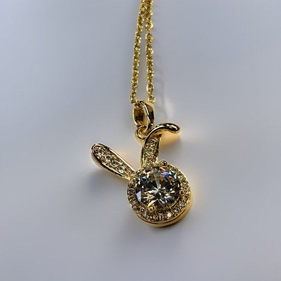 Gold 1.5 ct Zircon and Rabbit Face Pendant Necklace - Picture 7 of 17